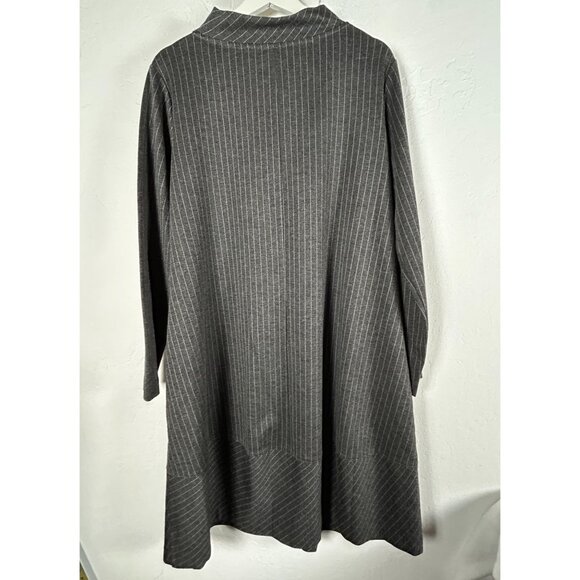 Margaret E Co. Womens Pinstripe Long-Sleeve Dress Size Large Black White Stretch - Picture 2 of 9